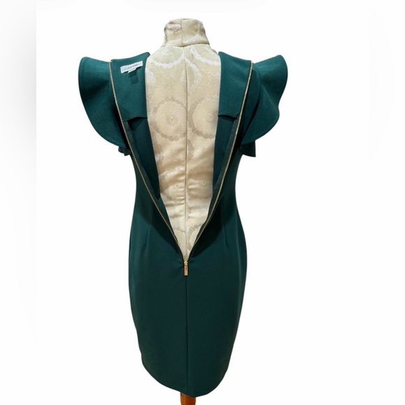 Calvin Klein Green Ruffle Sleeve Sheath Dress Green Size 4 Cocktail Party - Picture 6 of 10